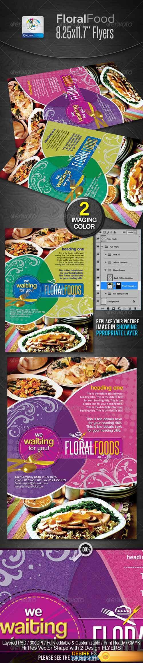 Graphicriver -Floral Restaurant Food Flyers 2402946