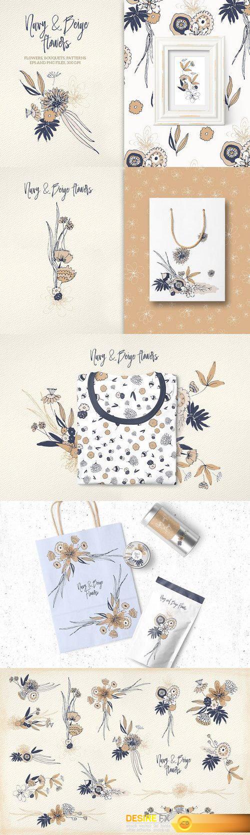 CM - Navy and Beige Flowers 1479843