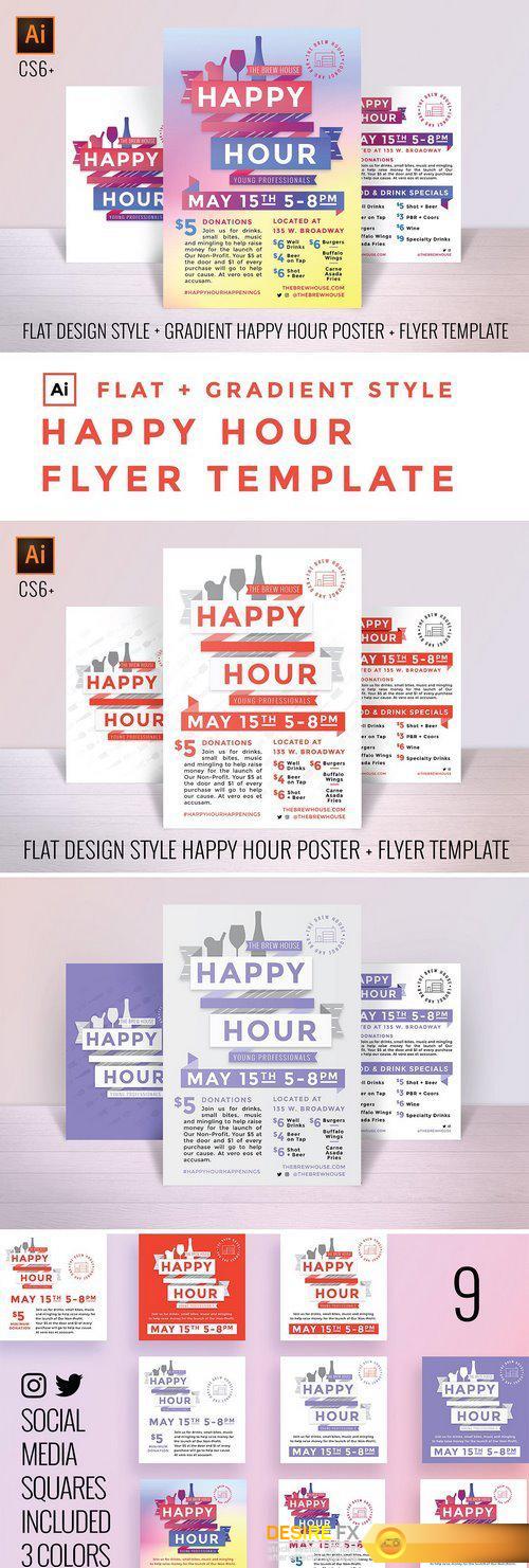 CM - Happy Hour Poster Flyer+Social kit 1388511
