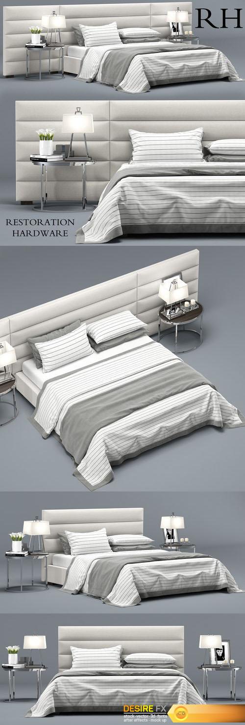 RH Modern custom horizontal channel fabric hedboard bed 3D Model