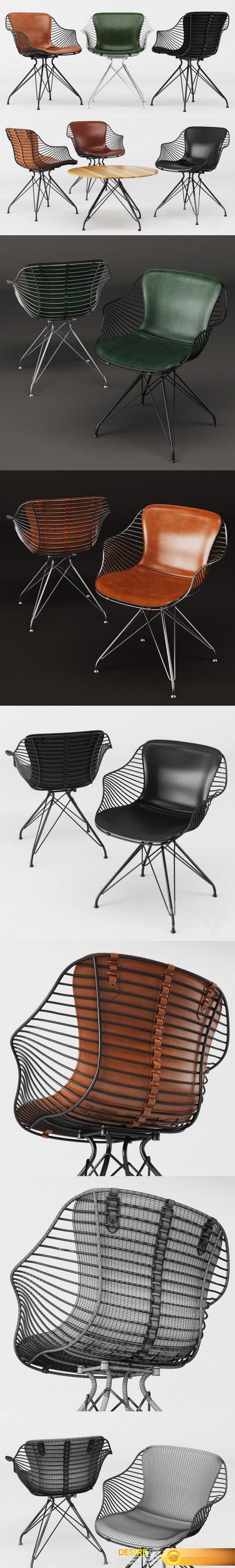Wire Dinning Chair, Wire Coffee Table 3d Model