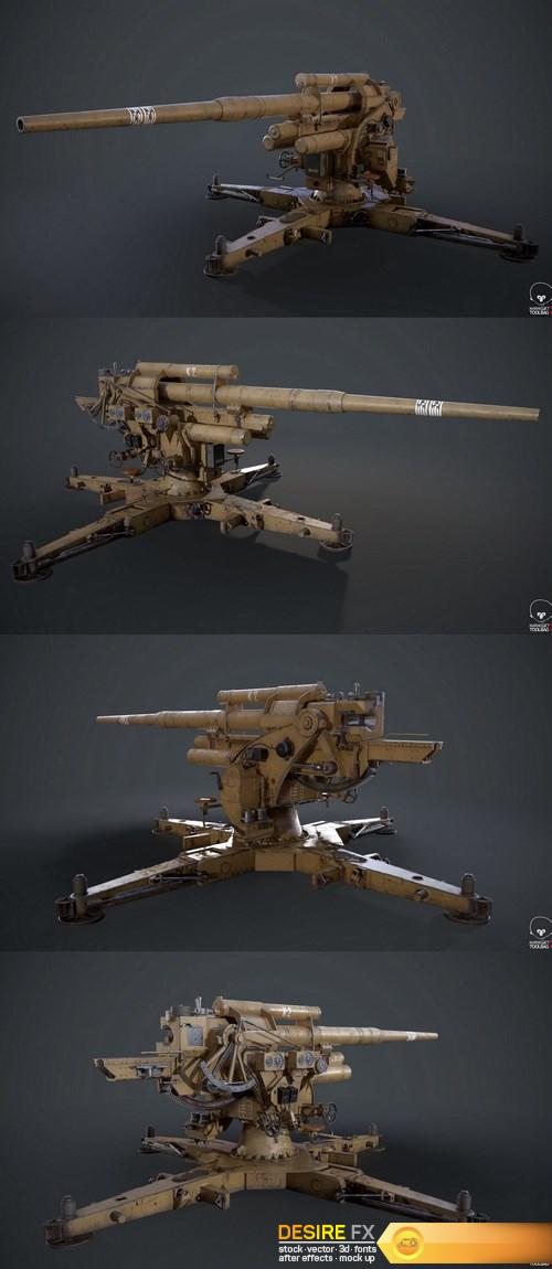 88MM German Flak Artillery 3D Model