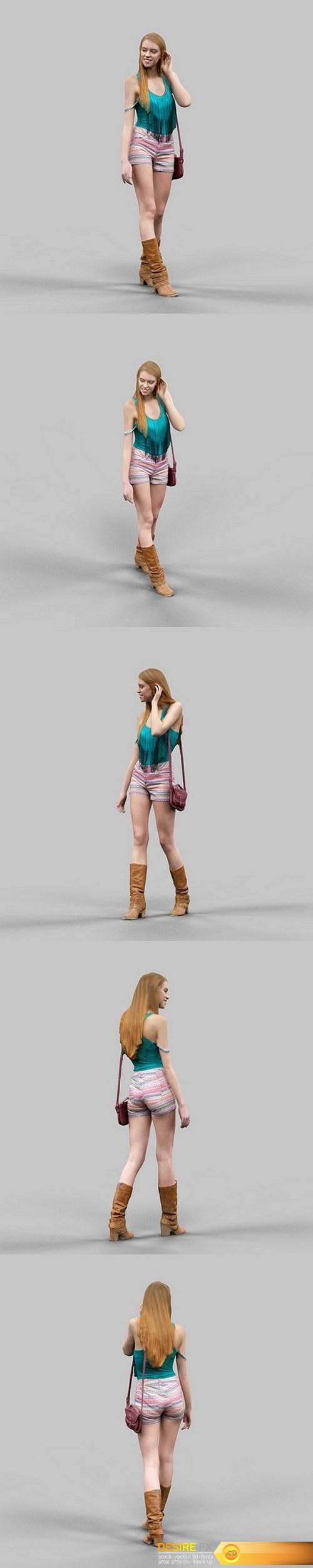 Casual girl in Boots Colorfull Shorts 3d model