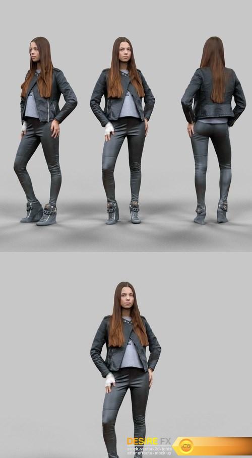 Leather outfit Girl VR AR low-poly 3D model