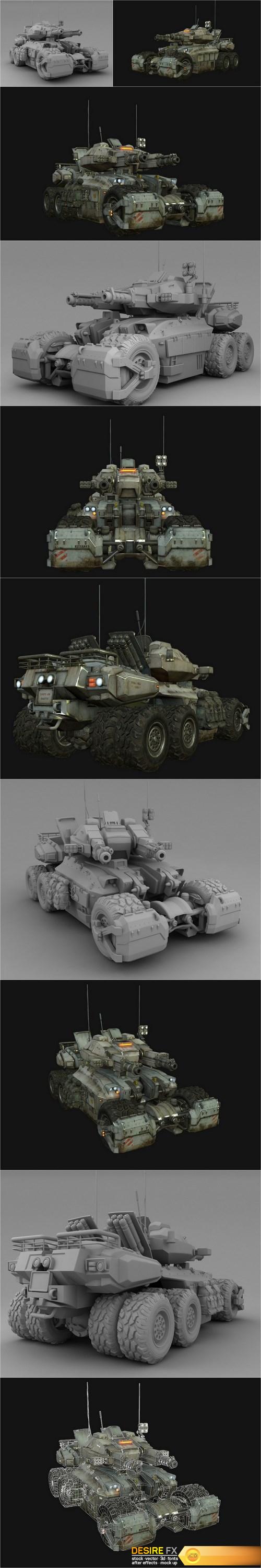 6 Wheels Sc-FI MCV Tank 3D Model
