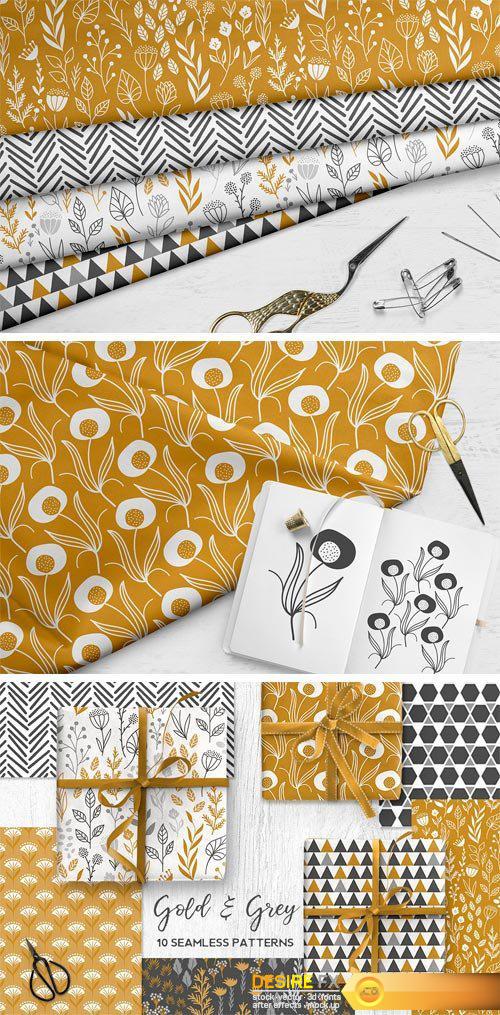 CM - Gold & Grey Modern Floral Patterns 2338328
