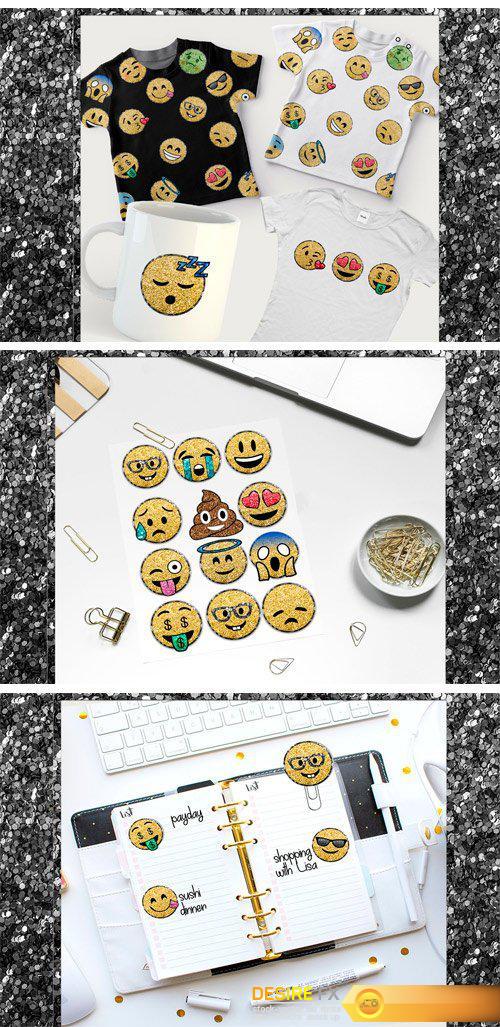 CM - Glitter Emoji Clip Arts PNG Set 2422791