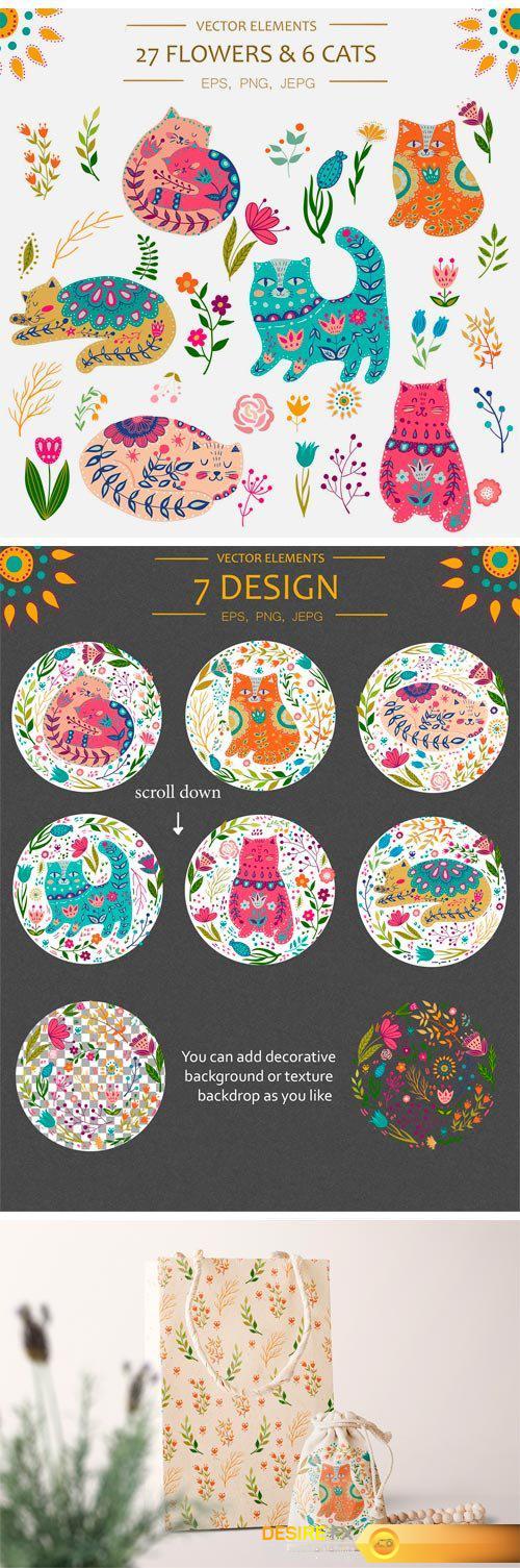 CM - Vector Spring Cats and Plants 2421455