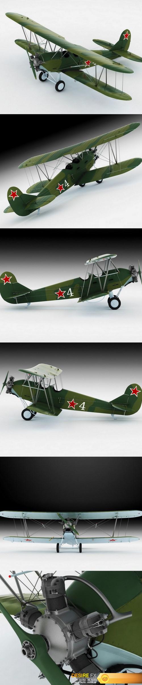 Po-2 Polikarpov Soviet biplane 3D model