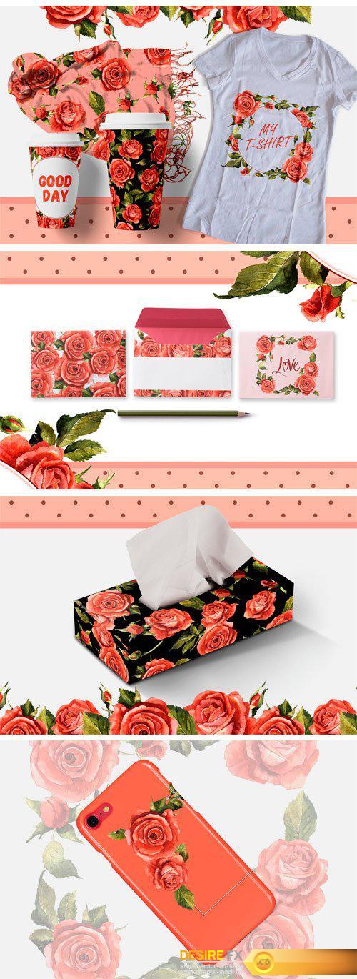 CM - Red Roses PNG Watercolor Flower Set 2392783