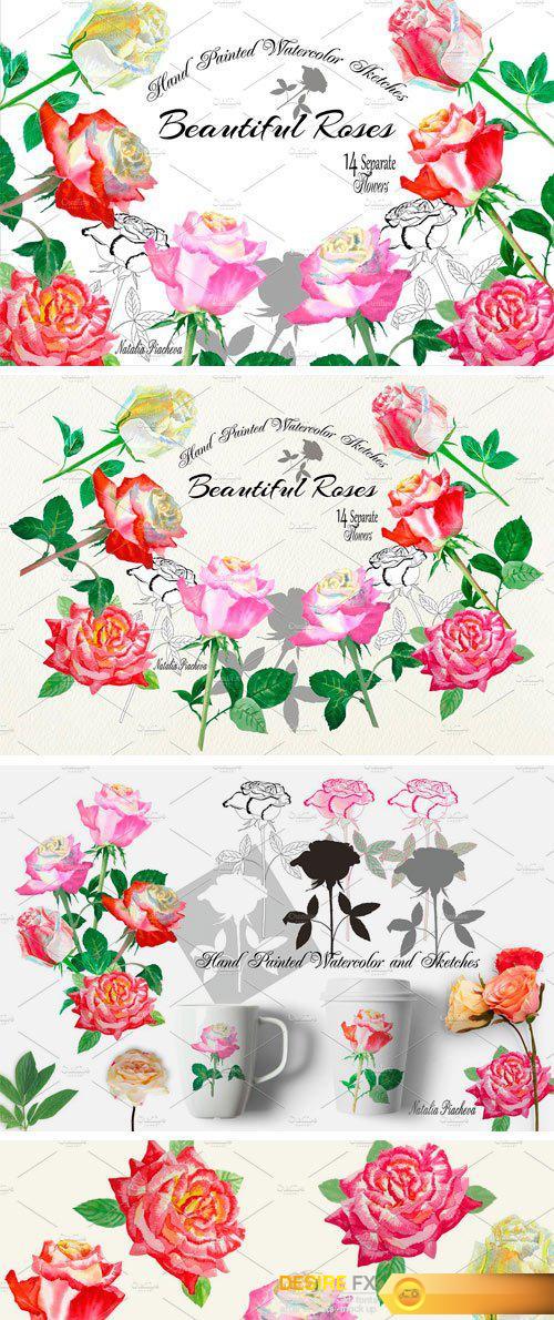 CM - Watercolor Clipart with Roses 2350502