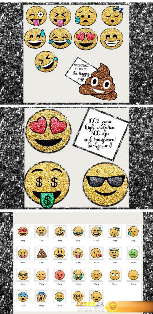 CM - Glitter Emoji Clip Arts PNG Set 2422791