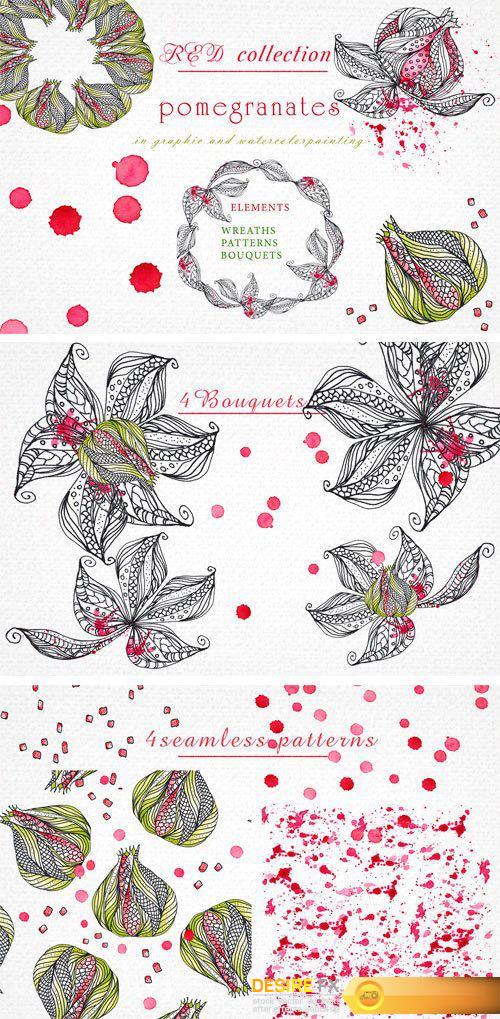 CM - Pomegranates. Graphic & Watercolor 2350131