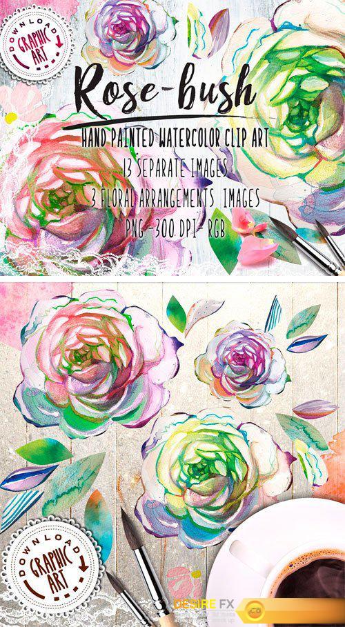 CM - Watercolor Clipart; Rose Wreath 2391544