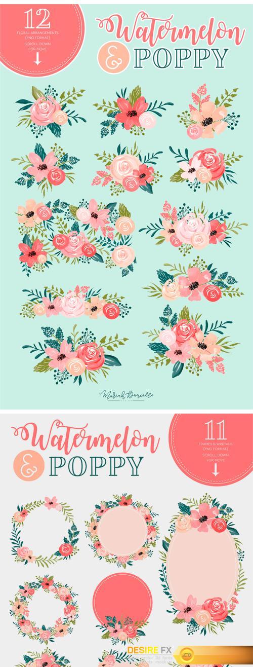 CM - Watermelon Poppy Floral Graphic Set 2336127