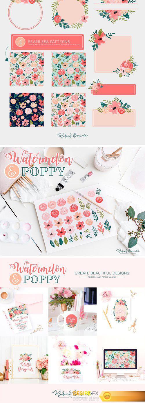 CM - Watermelon Poppy Floral Graphic Set 2336127