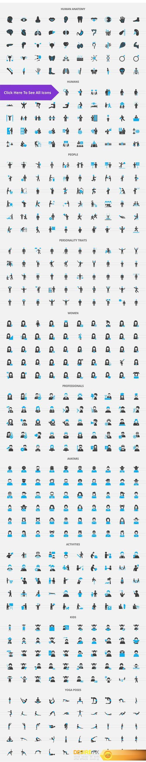 CM - 520 People Filled Blue & Black Icons 2383750