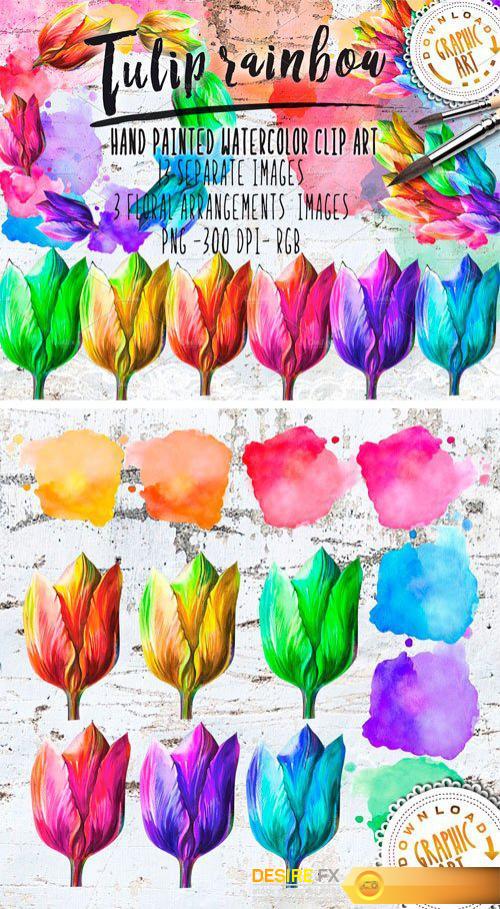CM - Watercolor Clipart; Tulip Wreath 2391793