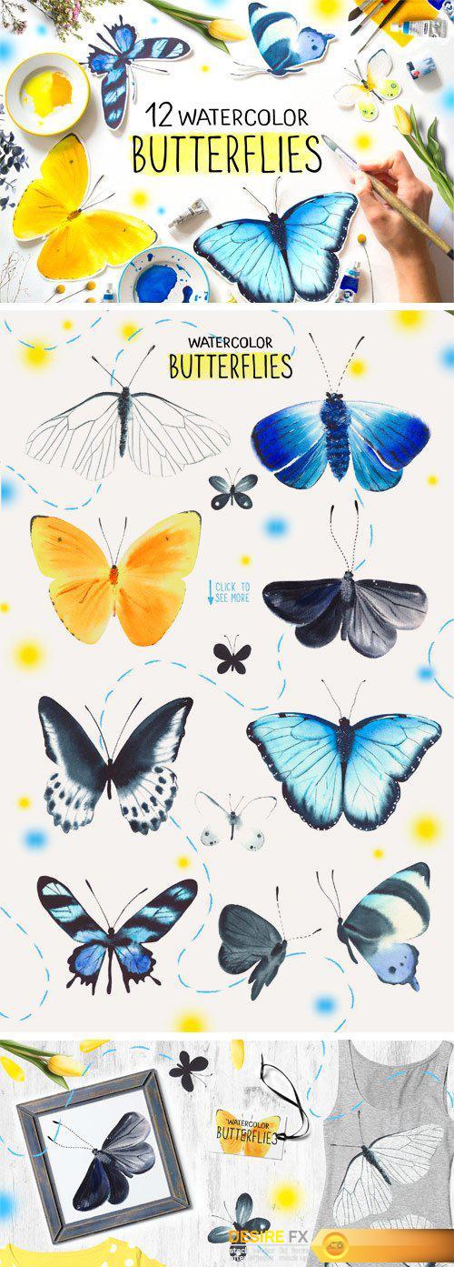 CM - Butterflies Watercolor Clipart 2392424