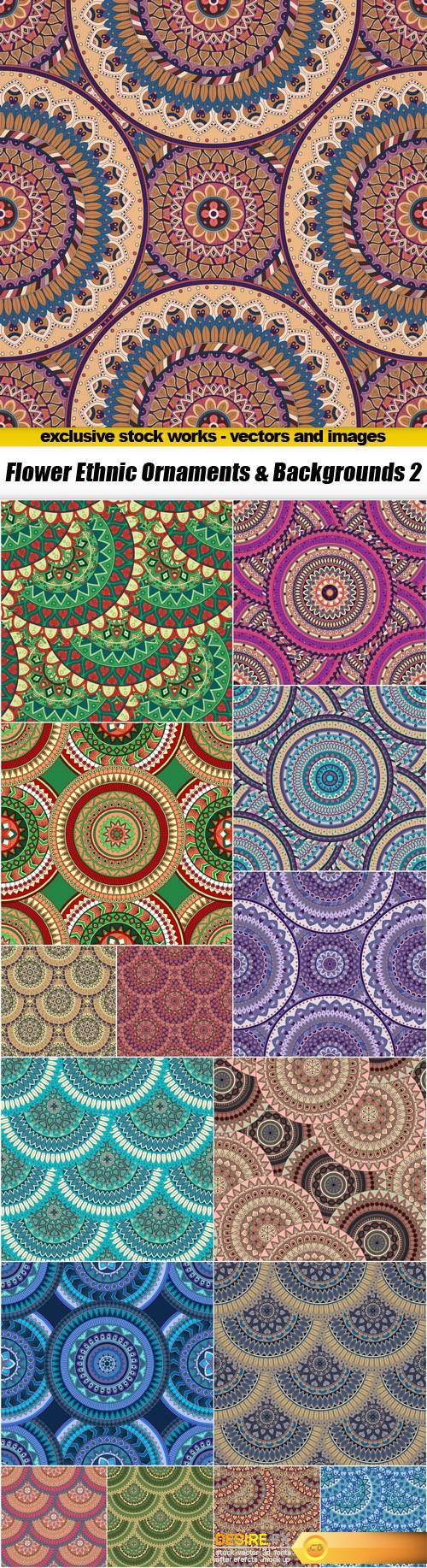 Flower Ethnic Ornaments & Backgrounds 2 - 15xEPS