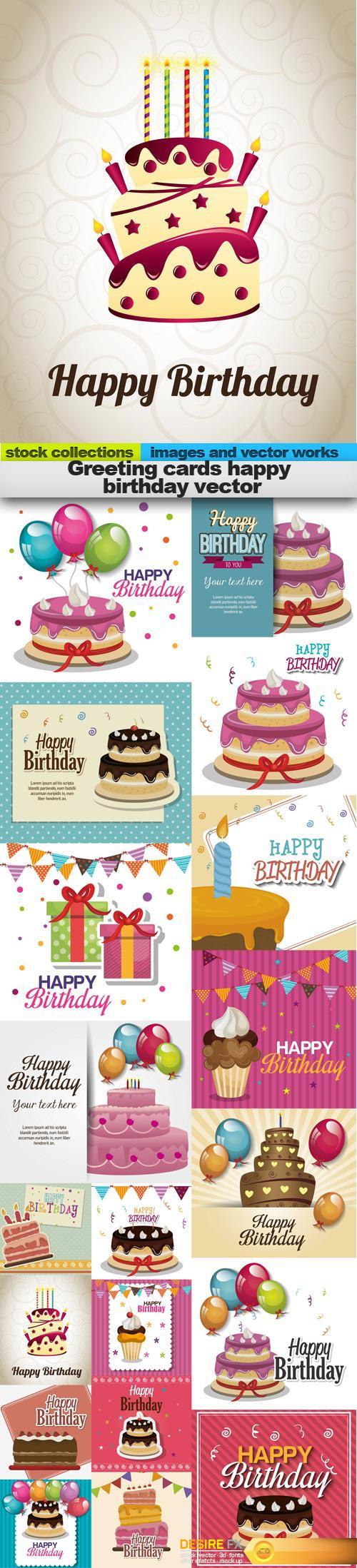 Greeting cards happy birthday vector, 15 x EPS