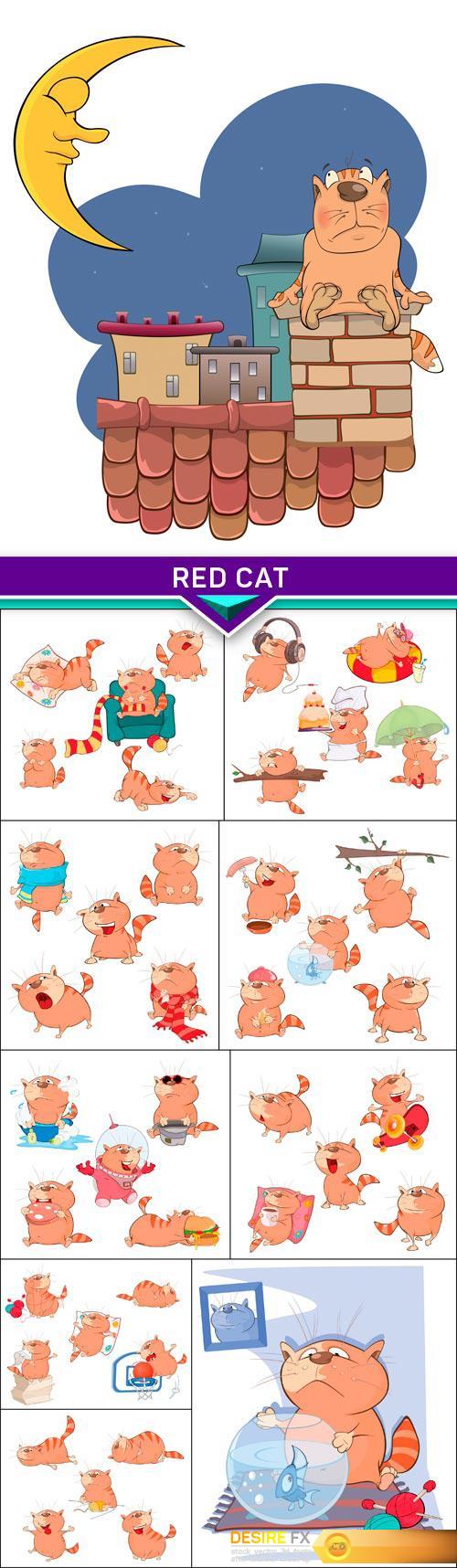 Cartoon Character, red cat 10x EPS