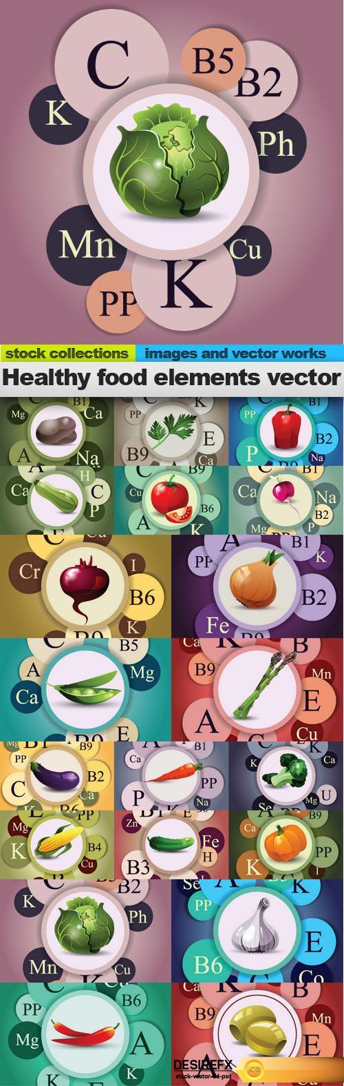Healthy food elements vector, 20 x EPS 