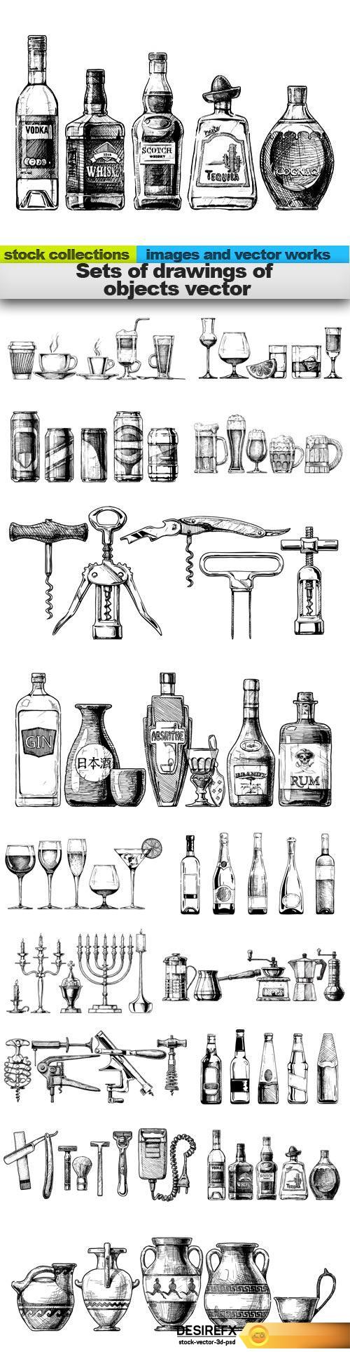 Sets of drawings of objects vector, 15 x EPS