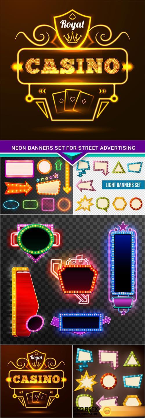 Neon banners set for street advertising 5X EPS