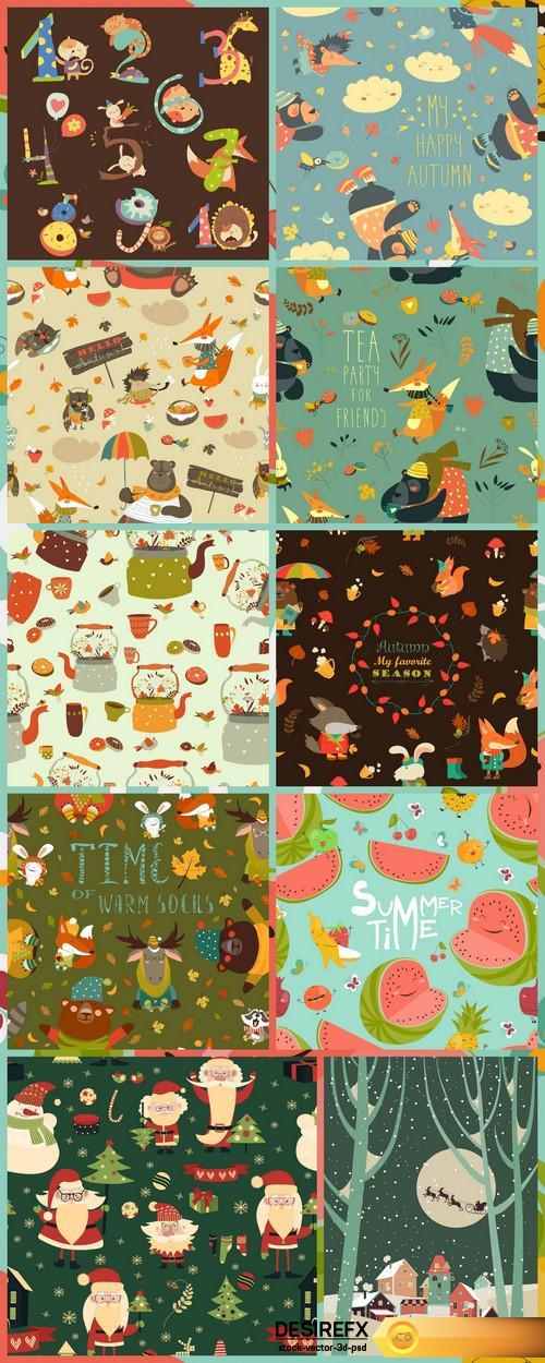 Vector seamless pattern with cute animals 10X EPS