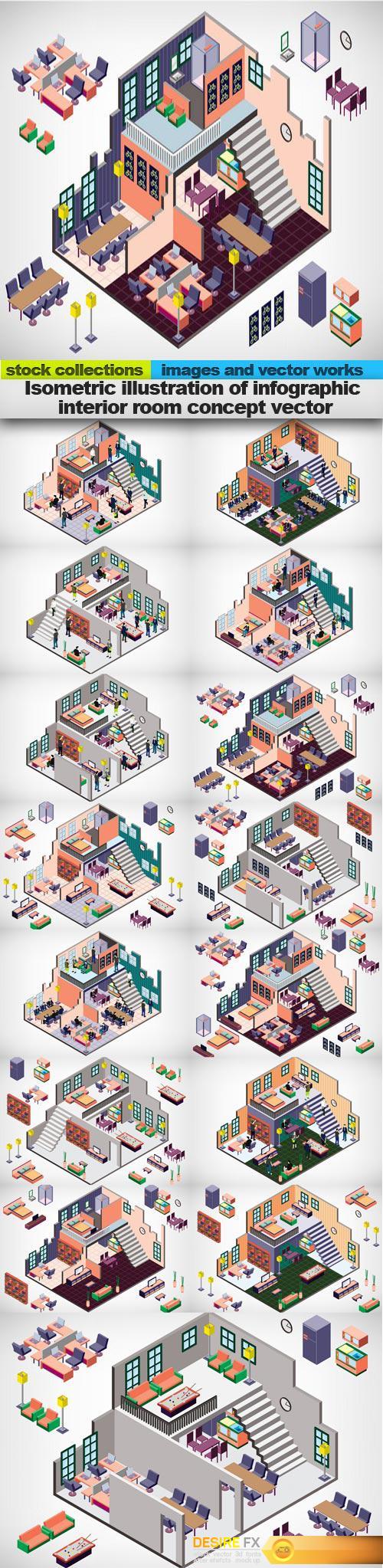 Isometric illustration of infographic interior room concept vector, 15 EPS