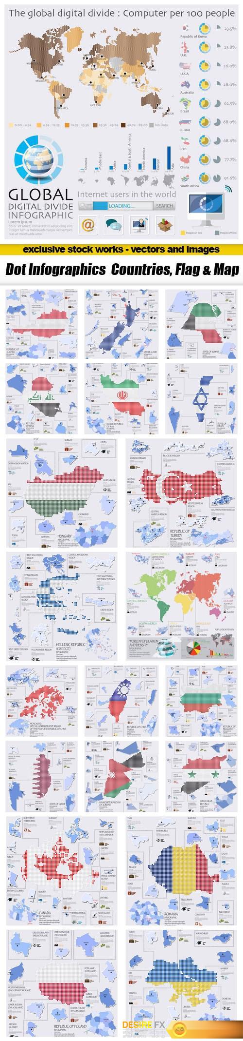 Dot Infographics Countries, Flag & Map - 21xEPS