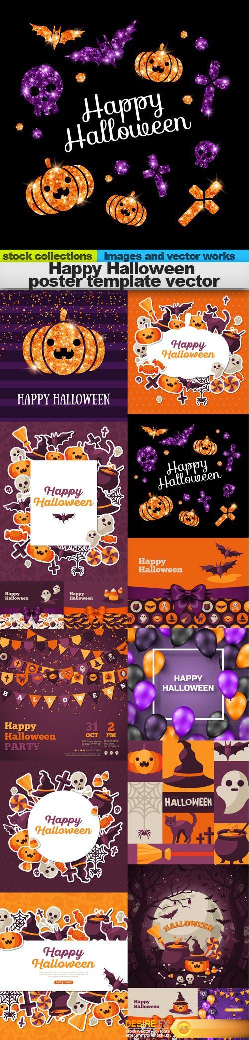 Happy Halloween poster template vector, 15 x EPS 