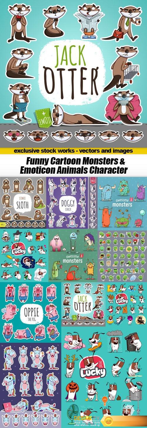Funny Cartoon Monsters & Emoticon Animals Character - 11xEPS