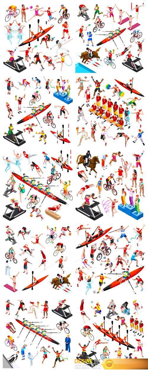 Sport Isometric Sportsmen Olympic Game Set Vector Illustration 10X EPS