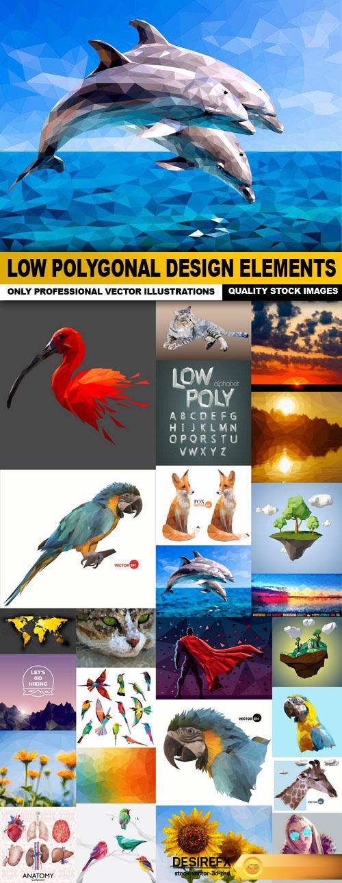 Low Polygonal Design Elements - 25 Vector