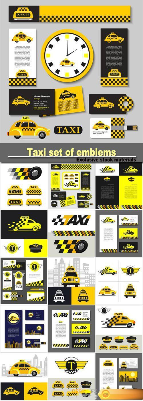 Taxi set of emblems, elements of corporate style, business card, flyer, banner Taxi set of emblems, elements of corporate style, business card, flyer, banner