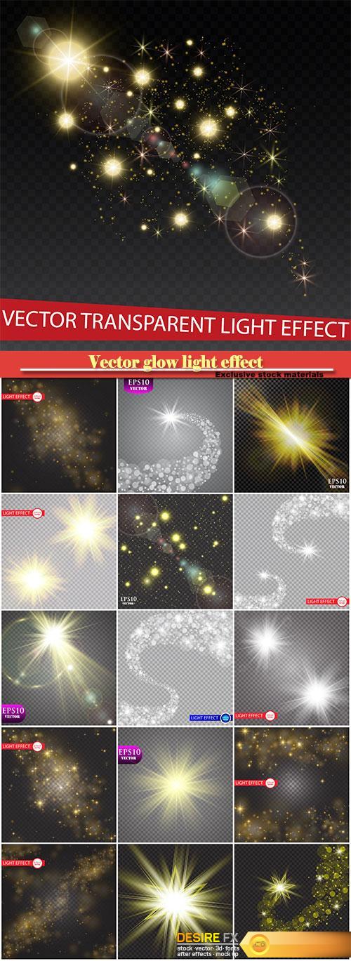Vector glow light effect, gold glitter, star burst with sparkles
