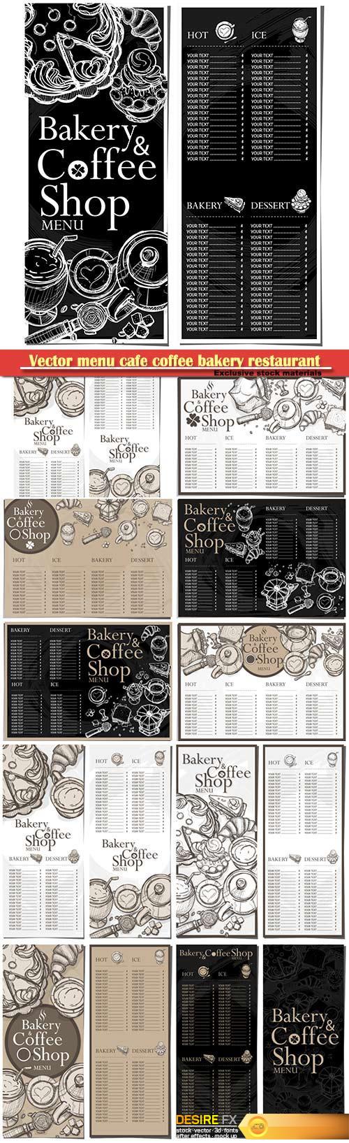 Vector menu cafe coffee bakery restaurant template design hand drawing