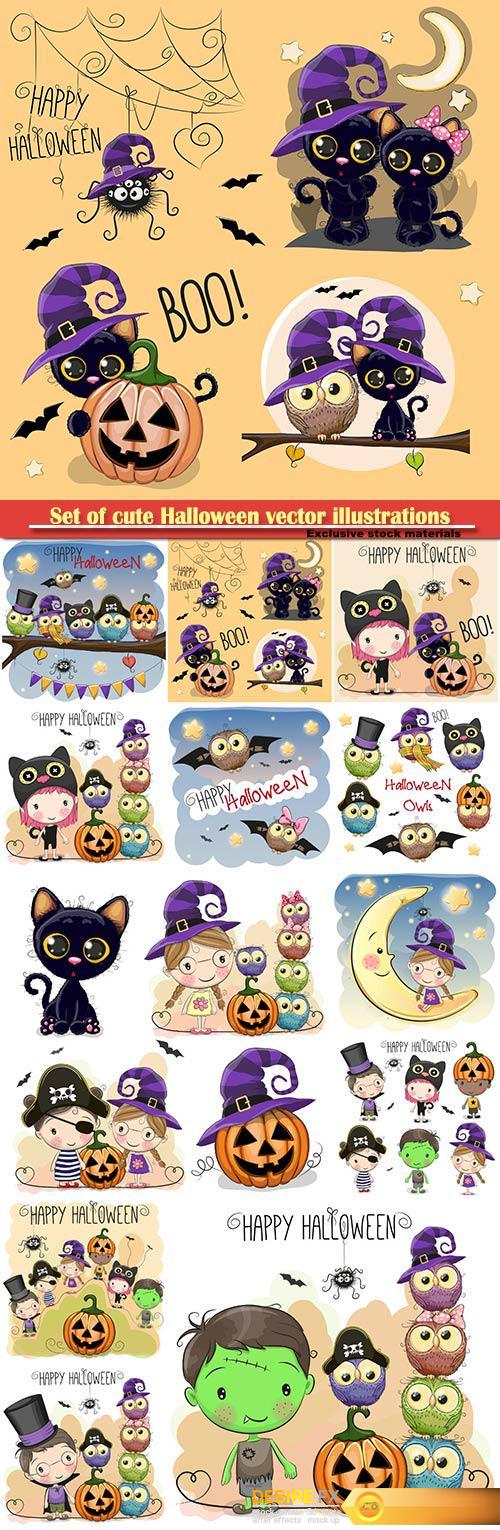 Set of cute Halloween vector illustrations