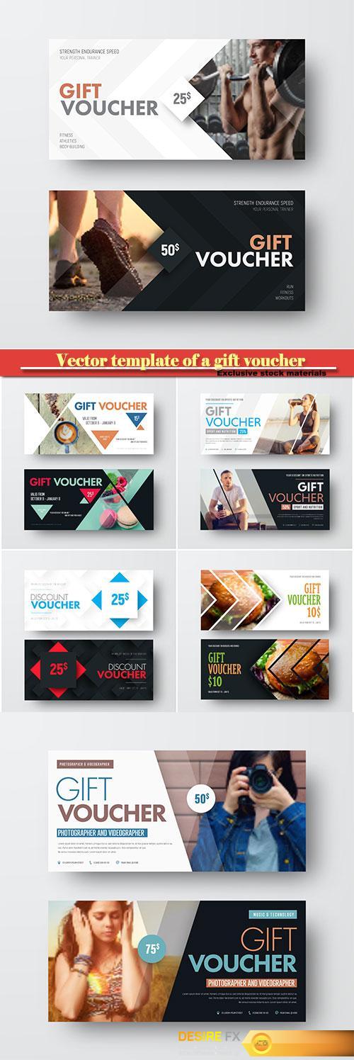 Vector template of a gift voucher with diagonal lines and a place for a photo