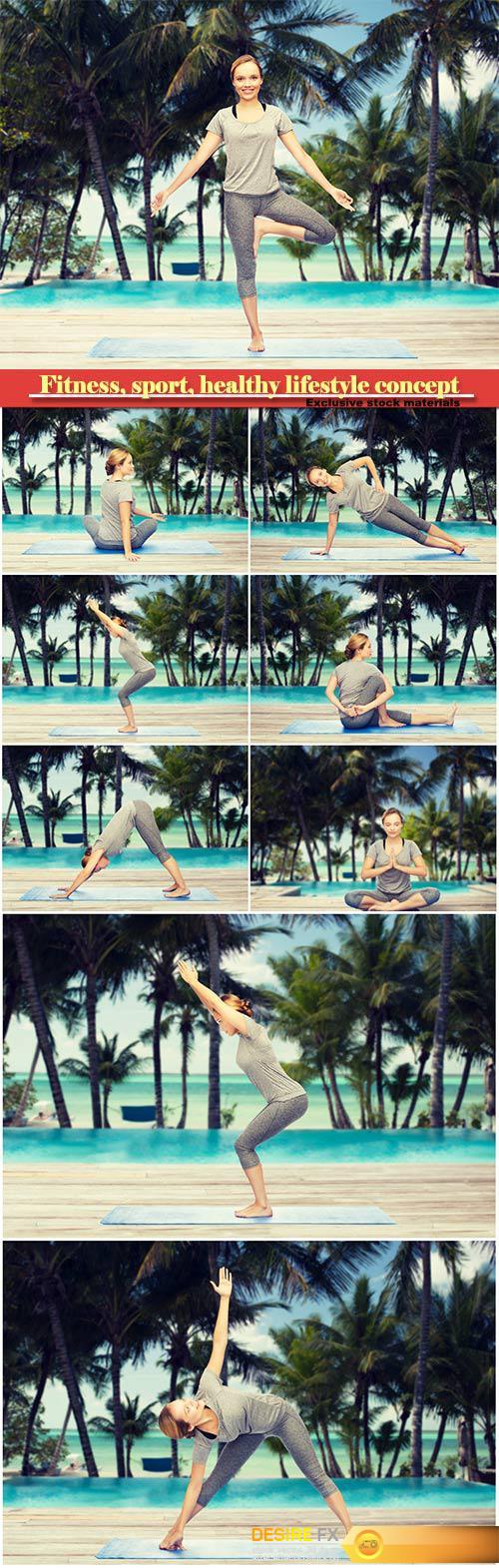 Fitness, sport, healthy lifestyle concept, woman making yoga