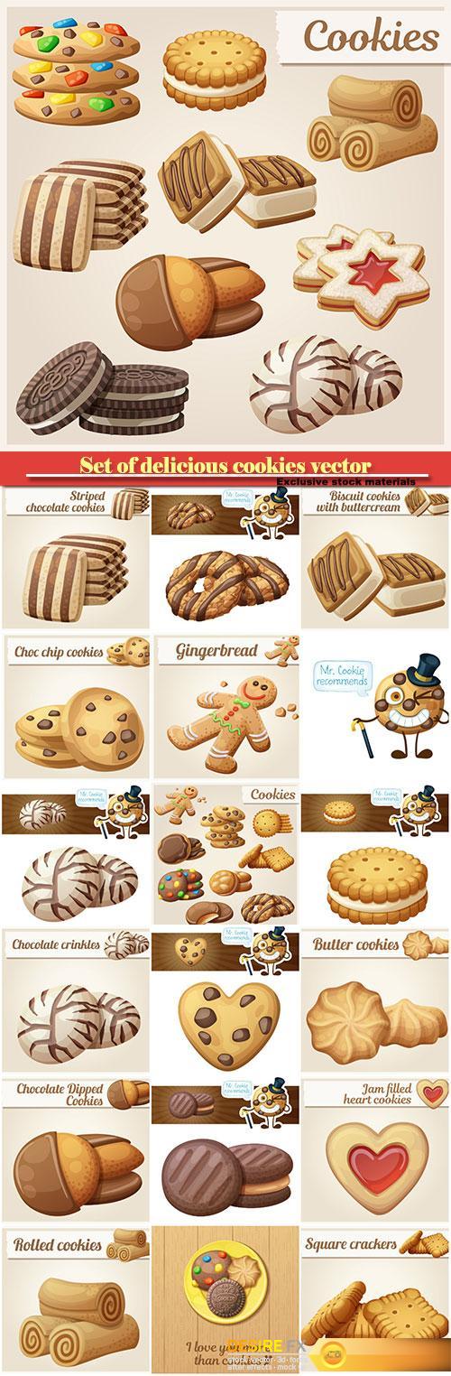 Set of delicious cookies, vector food sweet icons