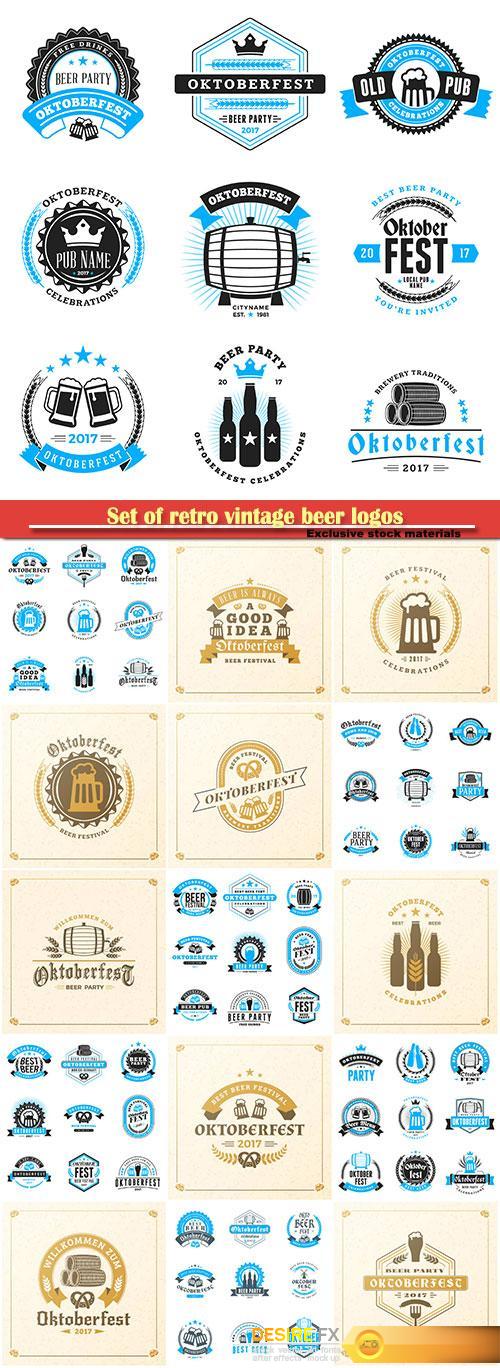 Set of retro vintage beer logos, beer festival Oktoberfest celebrations