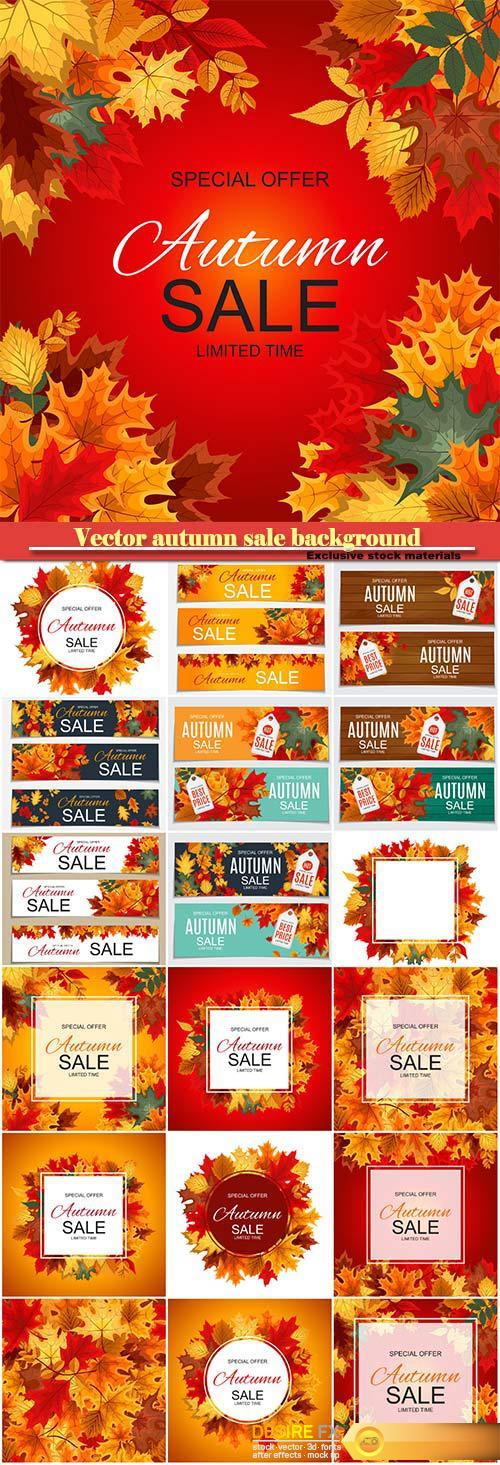 Vector illustration autumn sale background with falling autumn leaves