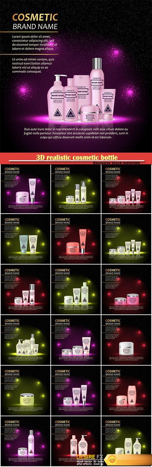 3D realistic cosmetic bottle ads template, cosmetic brand advertising concept design