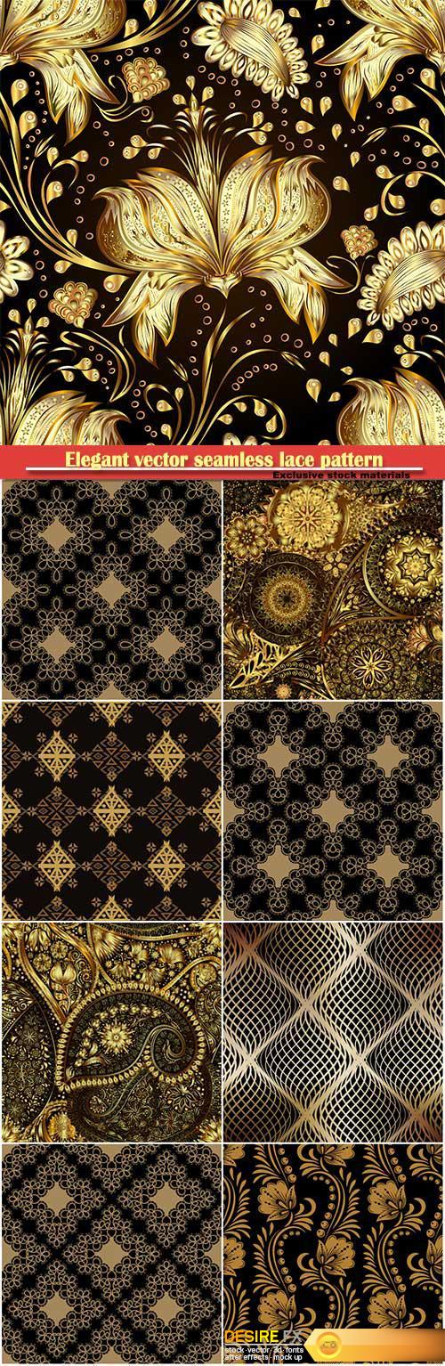 Elegant vector seamless lace pattern, gold floral seamless pattern in traditional russian style