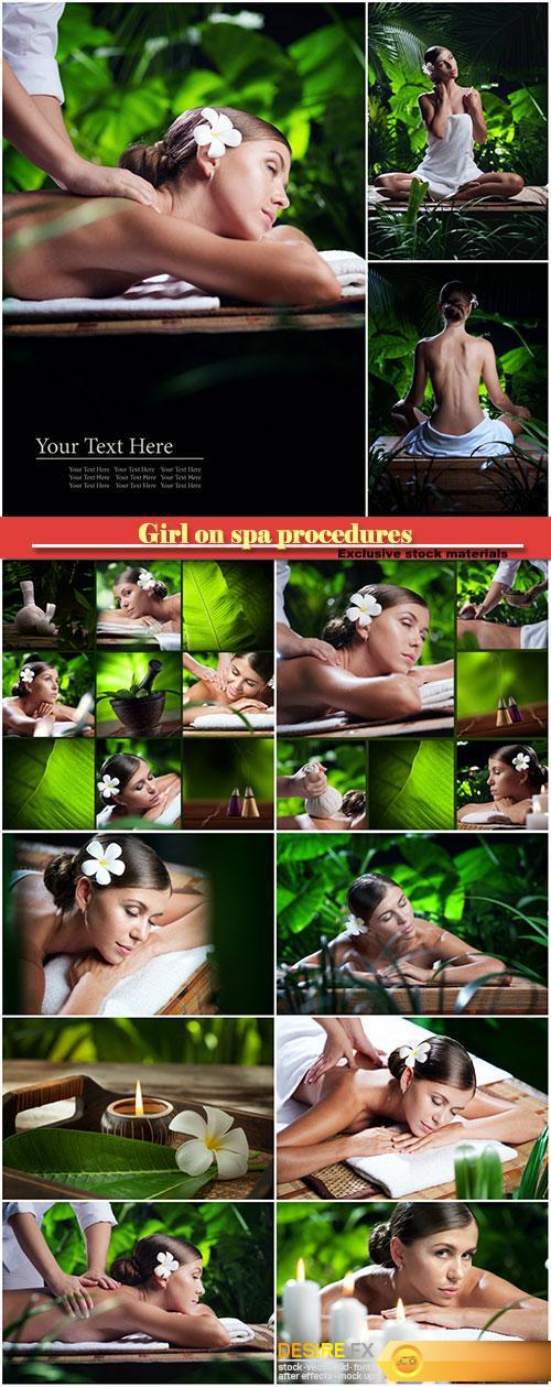 Set of collages with a girl on spa procedures
