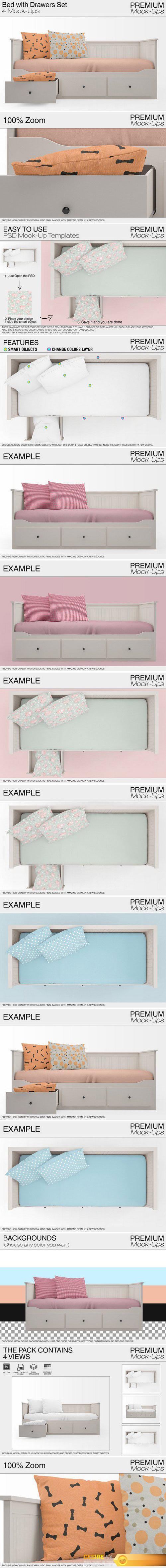 CM - Bed with Drawers Mockup Pack 2043092