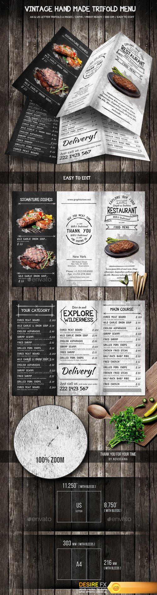 Graphicriver - Vintage Hand Made Trifold Food Menu A4 & US Letter 21883186